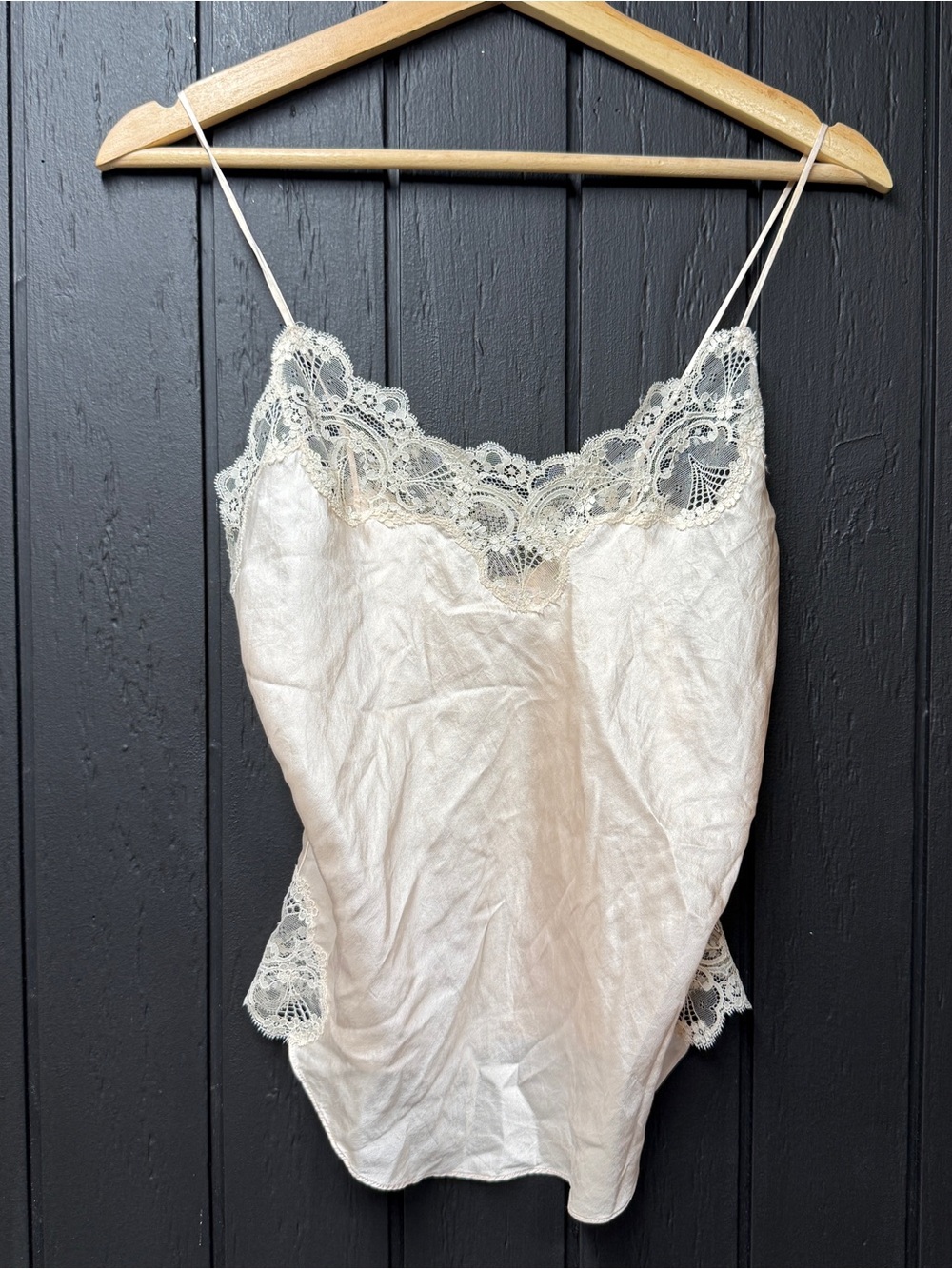 Vintage 100% silk Lace-Trim Satin Cami Light Pink